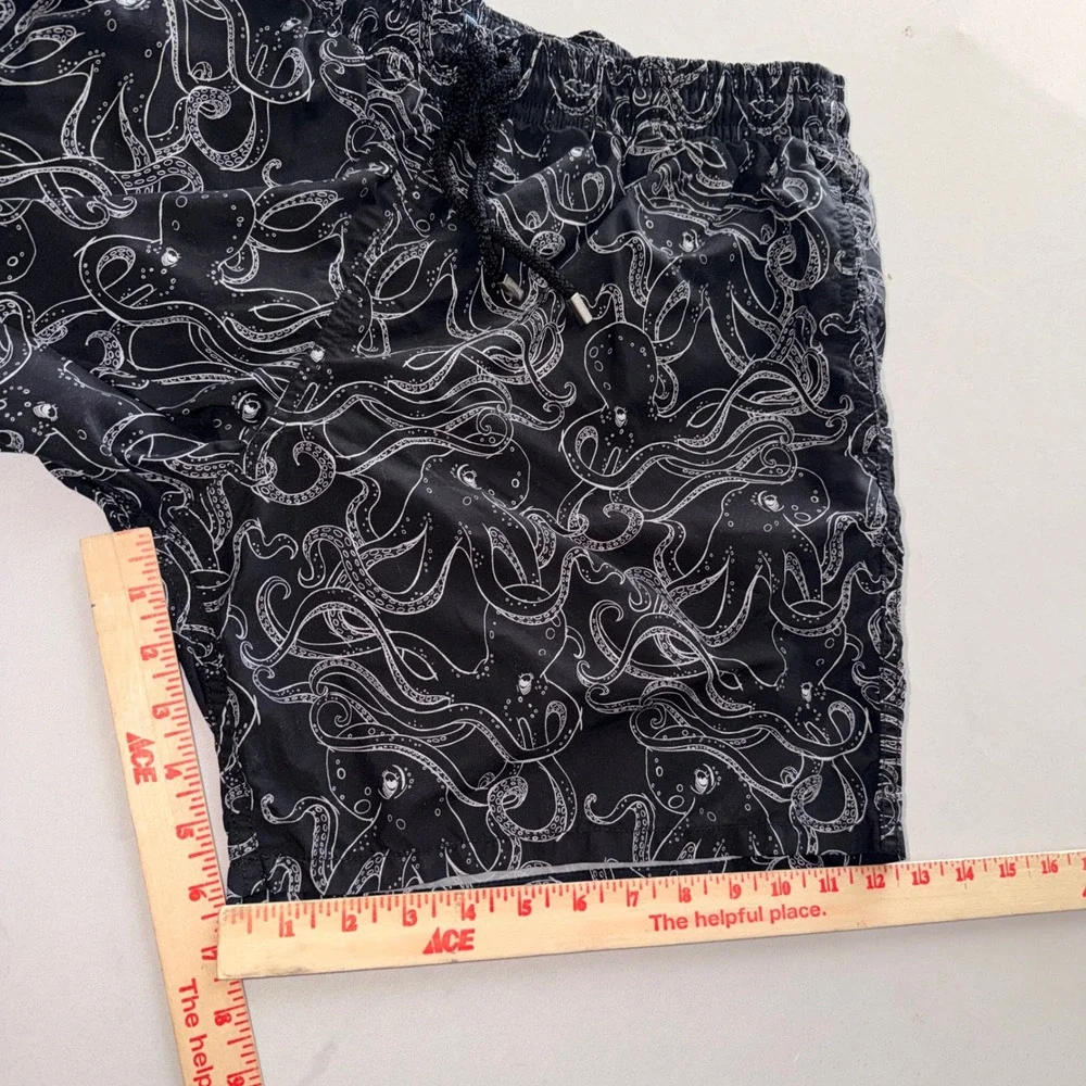 Vilebrequin Moorea Swim Trunks Mens XXL Black White Octopus Poulpes Short Luxury